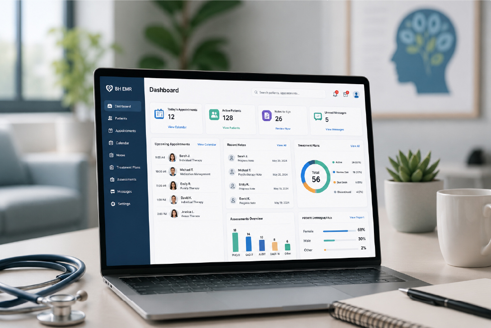 Integrated behavioral health system dashboard supporting coordinated mental and physical healthcare management