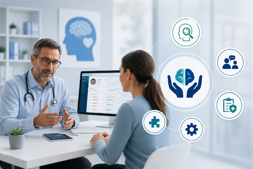 Primary care provider using behavioral health software to support patient care and mental health management